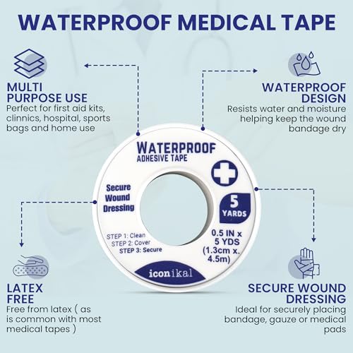 Waterproof First Aid Tape - 8 Pack Medical Adhesive Tape 0.5 x 180 Inches