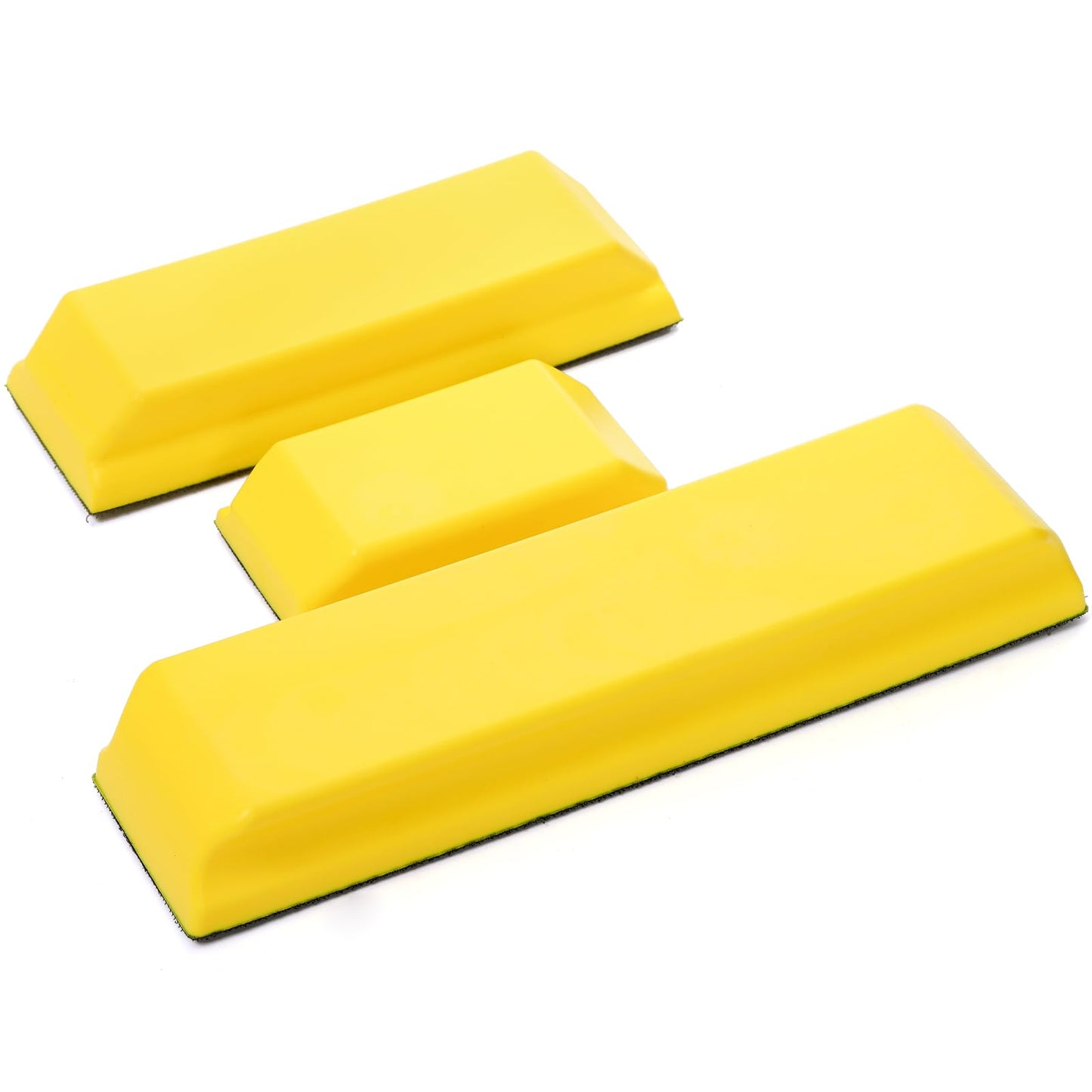 Fasmov Sanding Block Set, 3 Pack Rectangle Auto Body Sanding Block, 10.75", 7.7" and 4.7", Hook & Loop Backing Hand Sander Tools Kit for Woodworking, Furniture and Crafts Polishing, Yellow