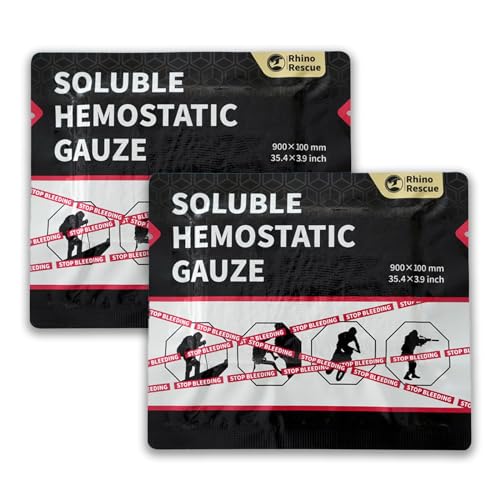 RHINO RESCUE Hemostatic Gauze Dressing 4x35 Inch (3ft) - 2 Pack for Trauma & First Aid