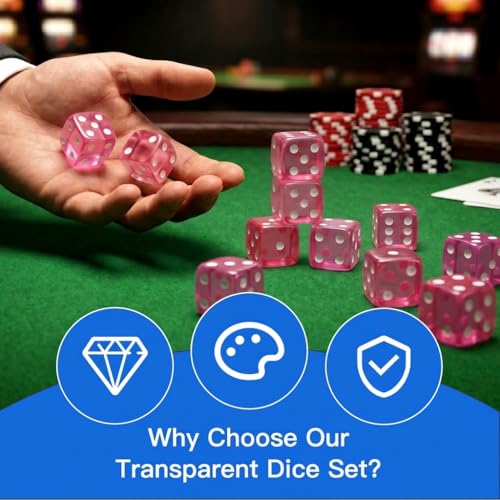 12 Piece Pink Translucent D6 Dice Set - Casino & Table Games