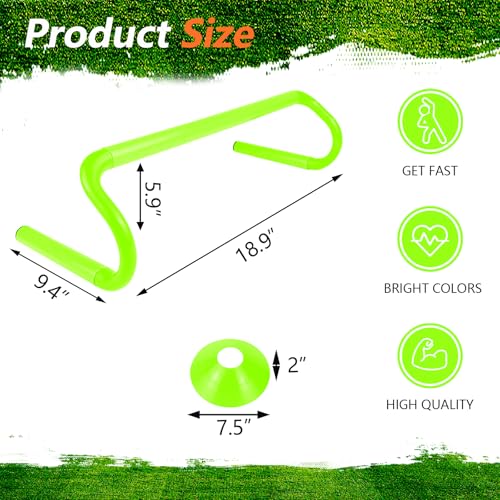 Speed Agility Training Hurdles Set - 10 Pcs with 6 Marker Cones - Green