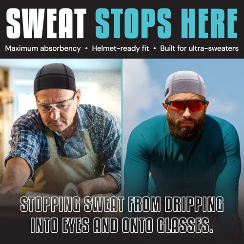 SweatHawg Skull Cap Shorty Black Flat Helmet Liner for Men & Women - Cooling, Absorbent No-Drip Hat