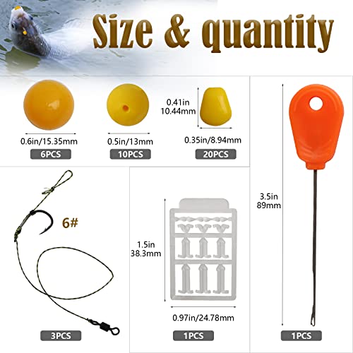 Carp Fishing Hair Rigs Kit with Bait Hooks - Size #6, 41PCS