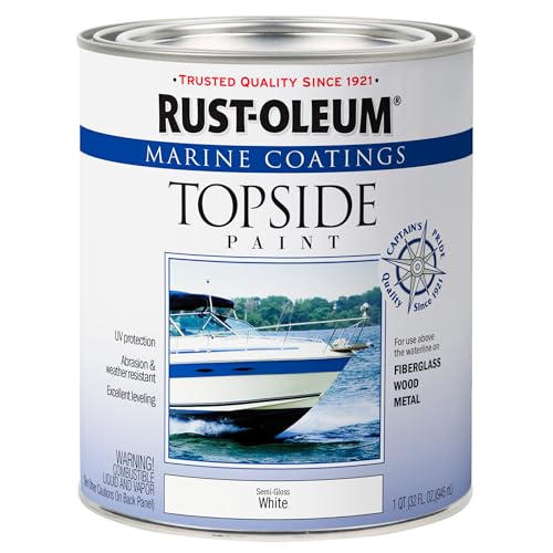 Rust-Oleum Marine Coatings Semi-Gloss White Topside Paint 32 Fl Oz - Durable UV & Weather Resistant