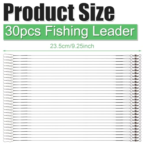 30pcs Stainless Steel Fishing Leaders - 9.25 Inch with Swivel