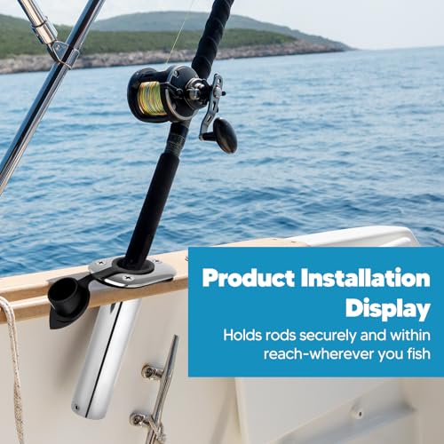 Amagogo 30° Boat Fishing Rod Holder with Shock-Absorbing Sleeve, Black Plastic, 19.5cm Height