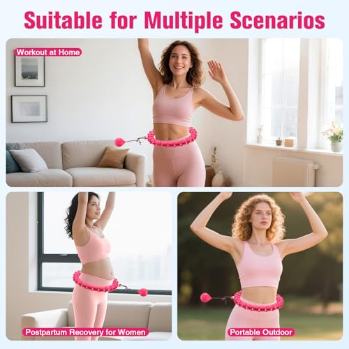 Weighted Hula Hoop for Weight Loss - 32 Detachable Parts, Rosy