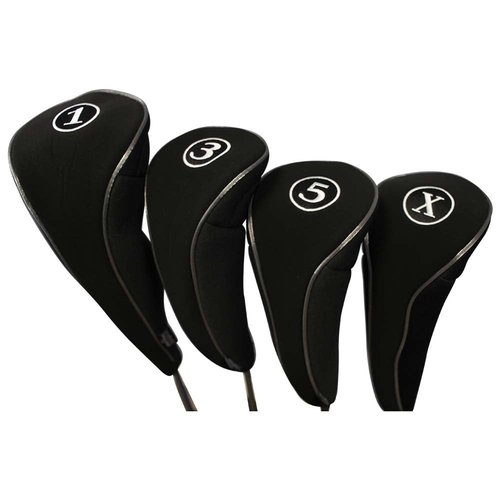 Black Golf Zipper Head Covers Driver 1 3 5 X Fairway Woods Headcovers Metal Neoprene Traditional Plain Protective Covers Fits All Fairway Clubs and Drivers up to 460cc for Golfing Buddies
