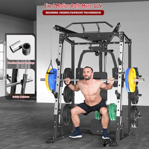 2000LBS Smith Machine Power Cage with LAT Pull-Down - Black / S4
