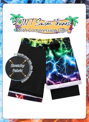 Boys Swim Trunks with Compression Liner - Ice Cream Football, 7-8 Years