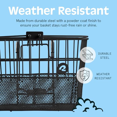 Detachable Front Bike Basket - Steel Half-Mesh, Black