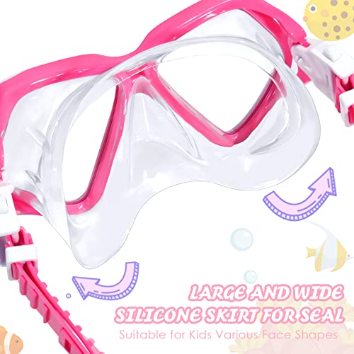 Kids Swim Goggles with Nose Cover - Anti-Fog Tempered Glass, Red