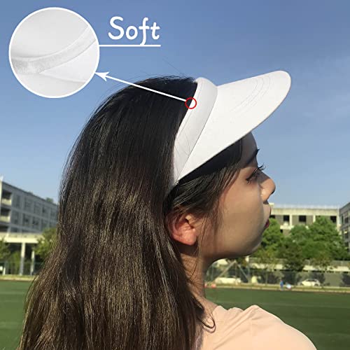 Kejea 2 Pack Adjustable Sun Visors for Women Men Wide Brim Sport Hats - White, Size 6 3/4-7 1/4