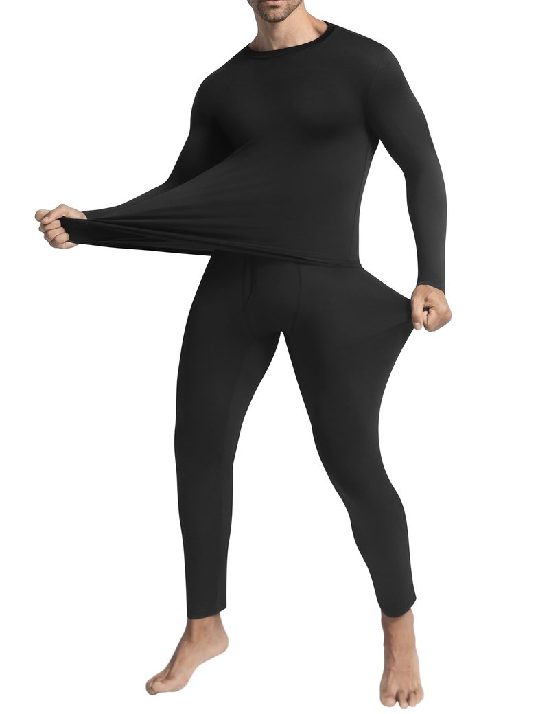 Ousmile Thermal Underwear for Men Long Johns with Fleece Lined Base Layer Set for Cold Weather Top Bottom Black, Medium