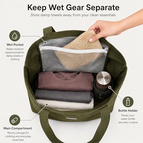 Yoga Mat Bag - Green Cotton Canvas Tote with Pockets