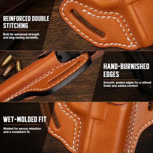 KAYCQYIN Leather OWB Pancake Holster for G19/G17 Gen 3-6, Optic Ready, Right Hand, Brown
