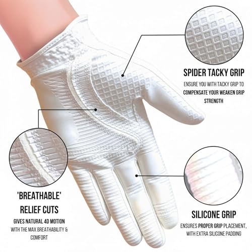 Copper Tech Ladies Golf Gloves Left Hand White Medium-Large 2 Pack