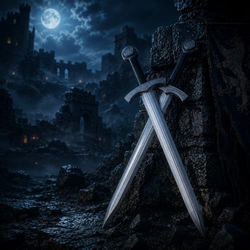 2-Pack Foam Medieval Excalibur Swords with Metallic Finish for Cosplay and Display