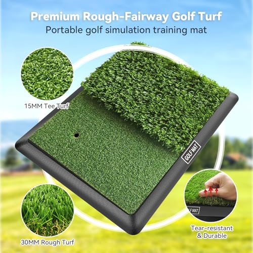 Jspotib Tri-Turf Golf Practice Mat for Indoor & Outdoor Swing & Chipping Training