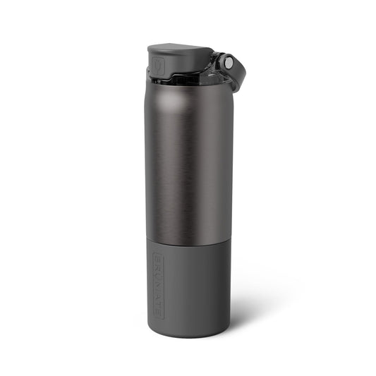 BrüMate Rise 25oz Water Bottle With 100% Leakproof Covered Silicone Straw | Insulated Stainless Steel Water Bottle | Cup-Holder Friendly | Fast Flow | Soft Sip Spout | BPA-Free (Black Stainless)