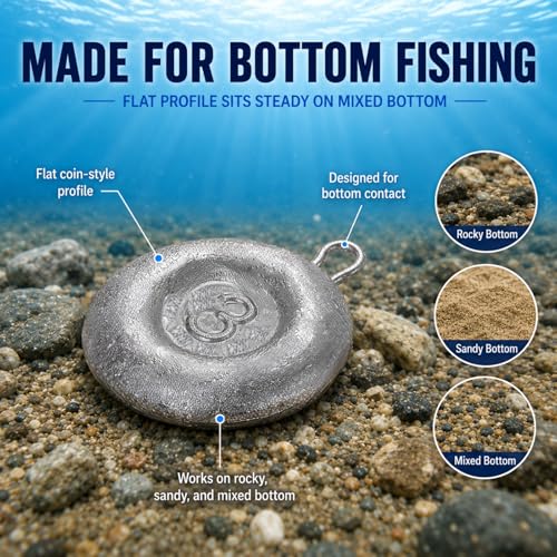 20 Pcs Fishing Coin Sinkers with Metal Eye - 4 Sizes Assorted Set for Bottom Fishing
