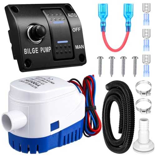 Saysurey 1100GPH Automatic Boat Bilge Pump 12V/24V with 3-Way Switch & Installation Kit