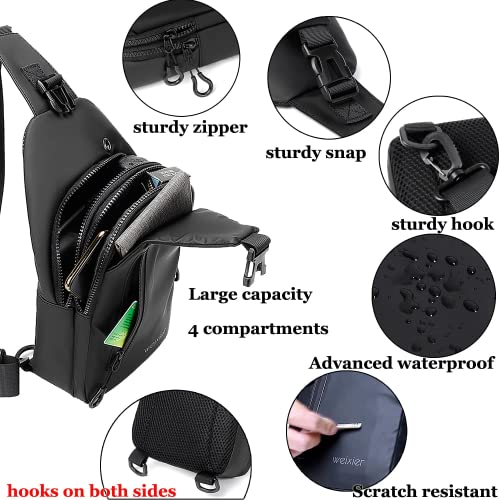 Black Waterproof Sling Bag for Men Shoulder Crossbody Outdoor Lightweight