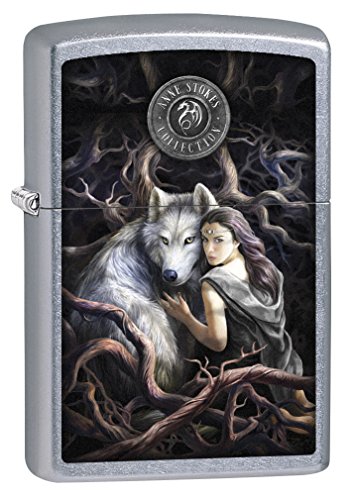 Zippo Windproof Lighter Anne Stokes Soul Bond Woman with Wolf - Street Chrome
