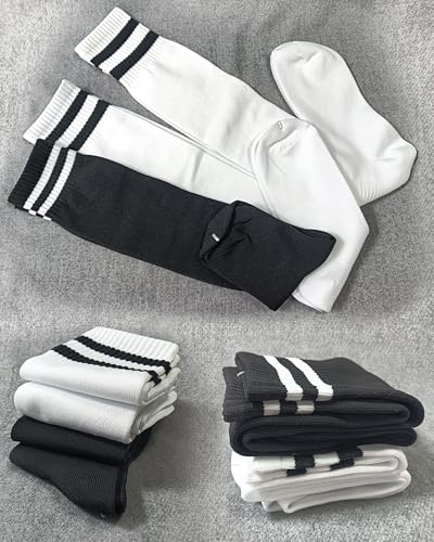 Striped Knee High Athletic Soccer Socks - Large Black