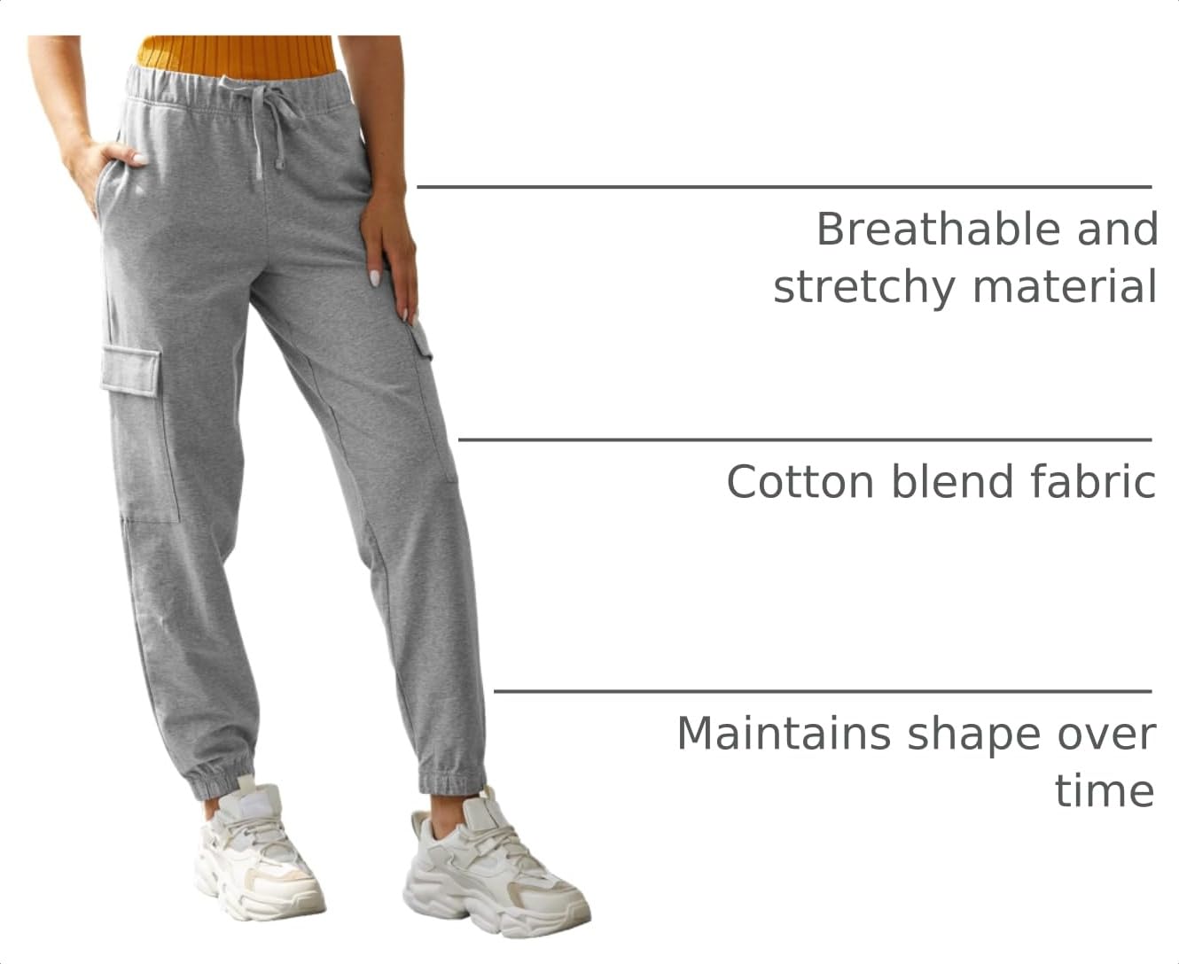 PULI Women's Loose Cargo Sweatpants Lounge Joggers Pants Heather Grey M