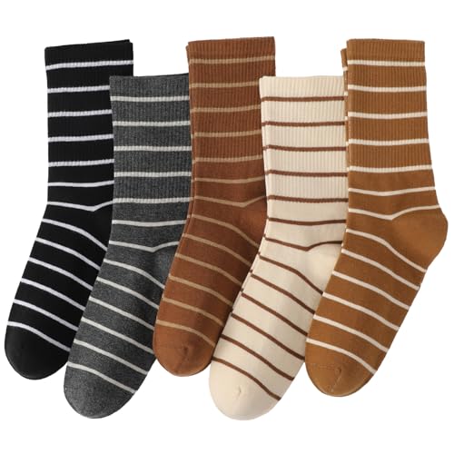Retro Stripe Crew Socks for Women - 5 Pairs