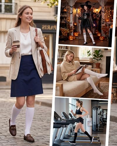 Knee High Long Socks for Women - Soft Thin Tube Socks - 2 Pairs Pure White