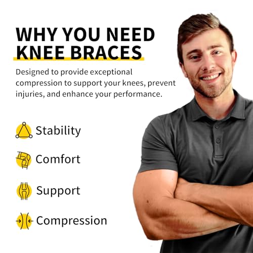 Knee Compression Sleeves - 2 Pack for Pain Relief & Support