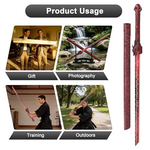 YAXAZA Red Dragon Exorcism Japanese Katana Sword Unsharpened Full Tang Collection