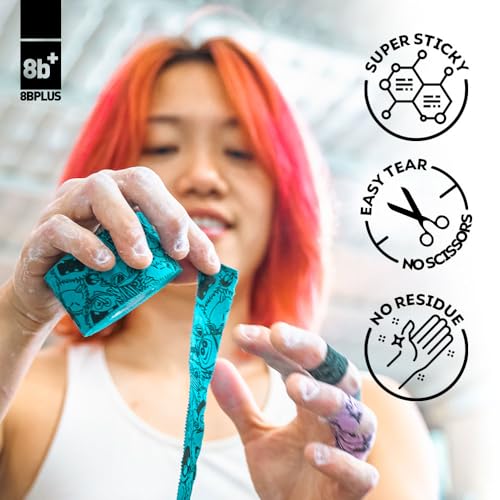 8BPLUS Finger Tape for Climbing – Blue with Print, 1.5in x 33ft, Tear-by-Hand, Cotton Sports Tape