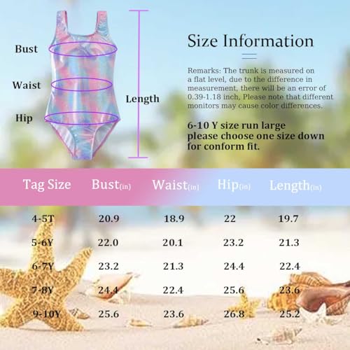 Girls Mermaid One Piece Swimsuit - Quick Dry Backless Swimwear 4-10Y