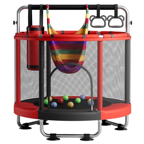 55" Kids Trampoline with Enclosure & Adjustable Bar - 440lbs Capacity