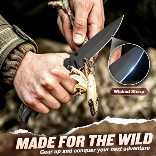 Freelander Black Tactical Pocket Knife 5-in-1 EDC Folding Tool for Men