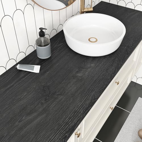 Grey Wood Contact Paper for Countertops Matte Grey Black Wood Peel and Stick Wallpaper 15.7" X78.8 Retro Dark Grey Wood Grain Contact Paper for Cabinets and Drawers Waterproof Vinyl Films