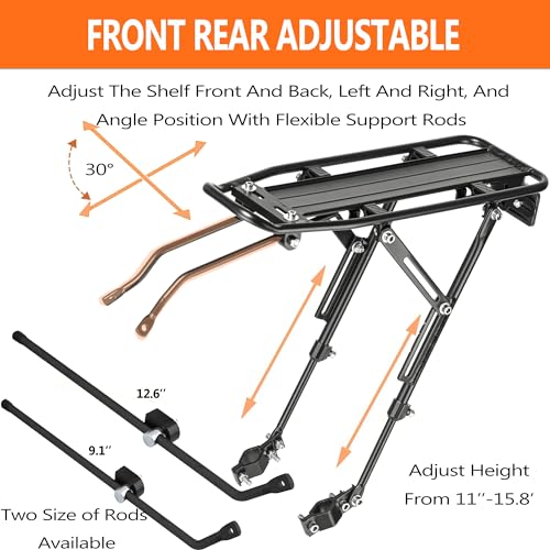YONTUO Rear Bike Rack with Large Size Reflective - Universal Adjustable Touring Carrier Rack