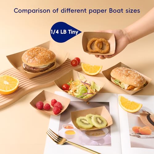 JOLLY CHEF 1/4lb Mini Disposable Food Trays 250 Pack – Leak-Proof Paper Serving Boats