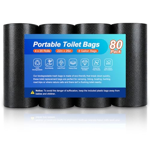 80 Pack 8-Gallon Biodegradable Camping Toilet Bags – Heavy Duty, Leak-Proof, 21.6 x 25.6 in