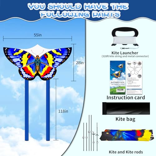 FejoHify Blue Large Kite for Kids & Adults Easy to Fly with 300 FT String - Suitable for Ages 4-12