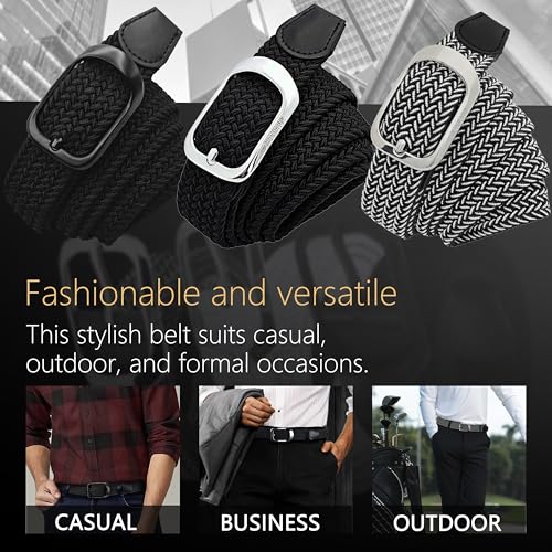 Elastic Braided Belt - Adjustable 42"-48" - Black Buckle