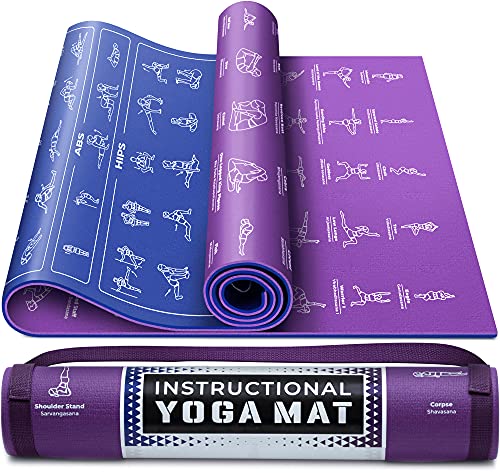 Grand Basics Instructional Yoga Mat 68x24 with Carry Strap - 75 Poses, Non-Toxic Non-Slip