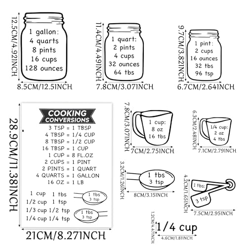Kitchen Unit of Measurement Conversion Chart, Vinyl Measuring Conversion Decals for Cooking Baking, Gallon Quart Pint Cup Ounce Tbsp Tsp Conversion Chart Stickers for Cupboard Wall Fridge