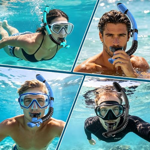 COOLOO Dry Snorkel for Adults with Emergency Whistle, 2 Pack Black & Green