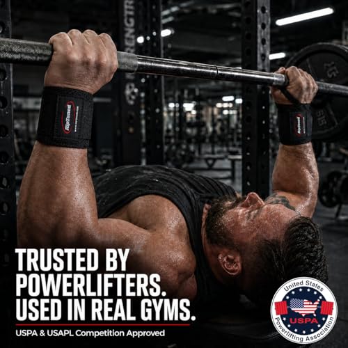 Stiff Weightlifting Wrist Wraps – 18" Gym Straps with Thumb Loop – Red