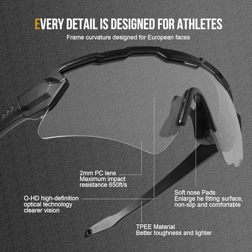 Tactical Shooting Glasses - Anti Fog, Adjustable Nose Pad, Black
