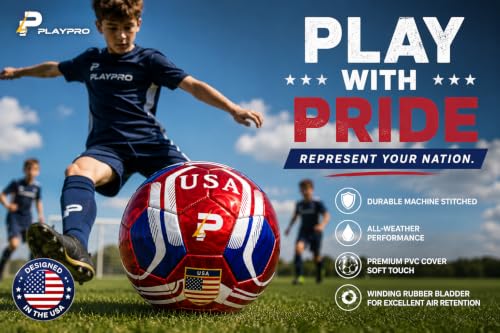 PLAYPRO Metallic Country Edition Soccer Ball - USA Red, Size 5, Official Match Standard